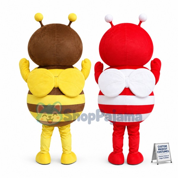 Cartoon Red Honeybee & Yellow Honeybee Mascot Costume 