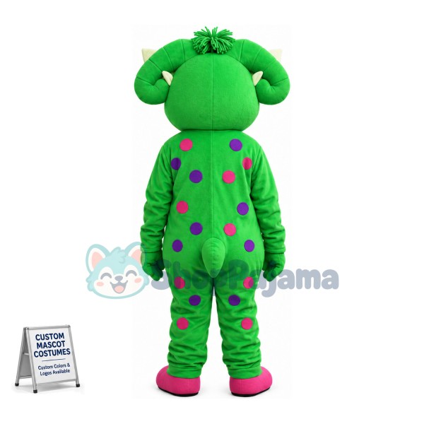 Shy Baby Bop the Bright Green Triceratops Mascot Adult Costume 