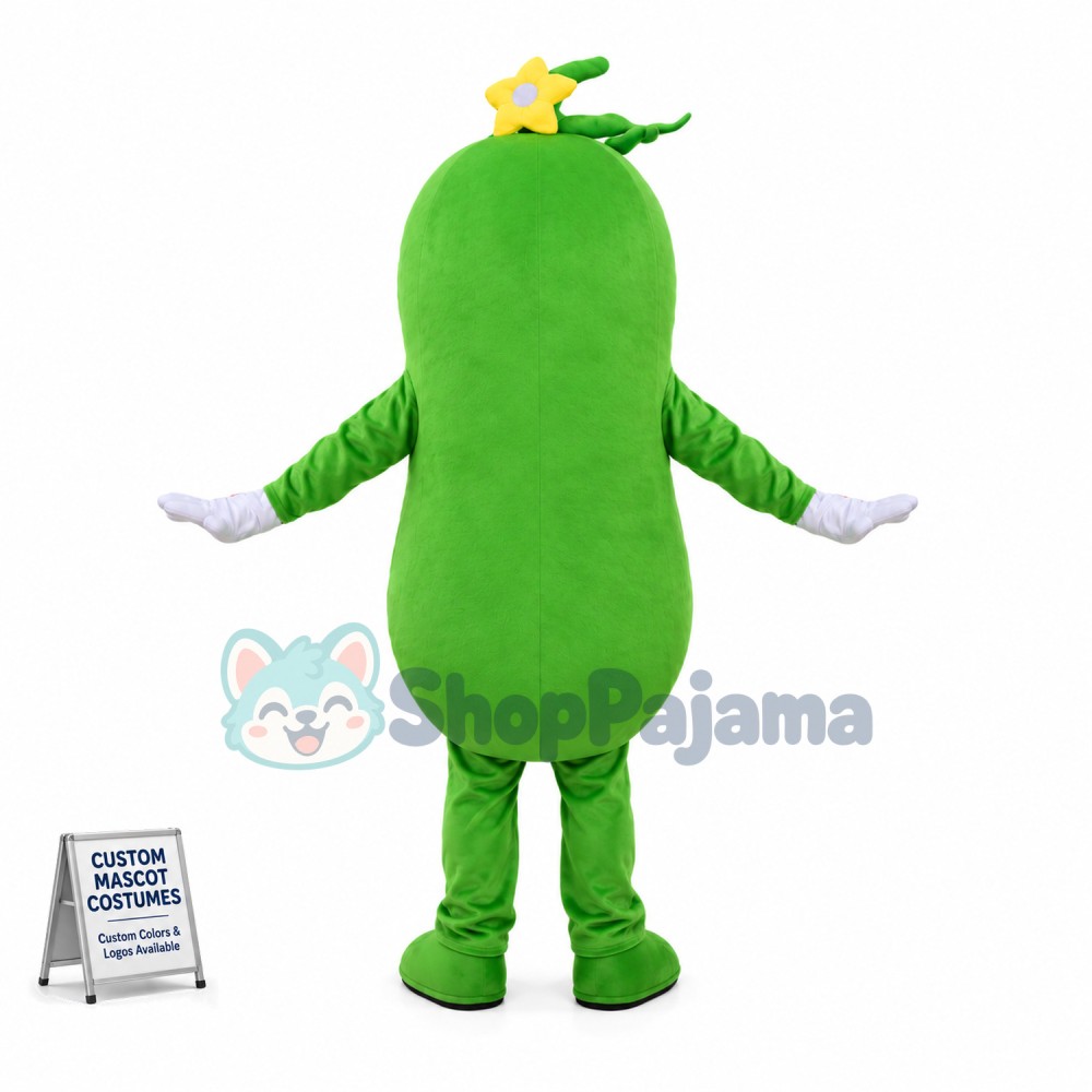 Deluxe Cartoon Green Wax Gourd With Yellow Bow Tie Mascot Costume 