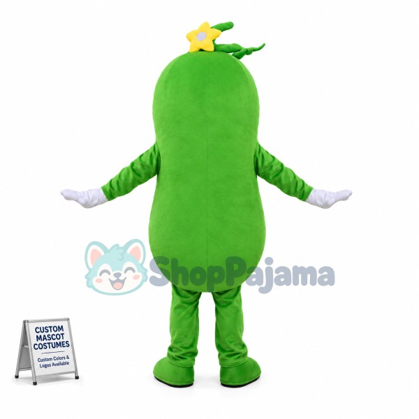 Deluxe Cartoon Green Wax Gourd With Yellow Bow Tie Mascot Costume 
