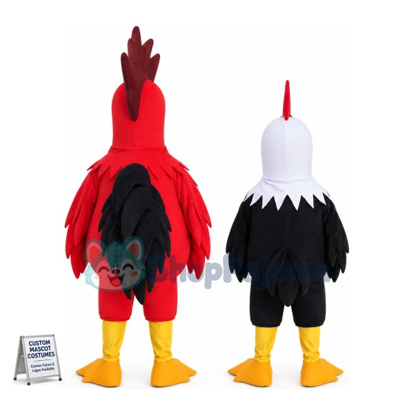Clucking Red Rooster & Black Rooster Mascot Costume 