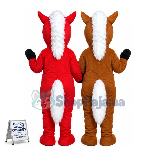 Red Pony & Brown Pony Mascot Cartoon Costume