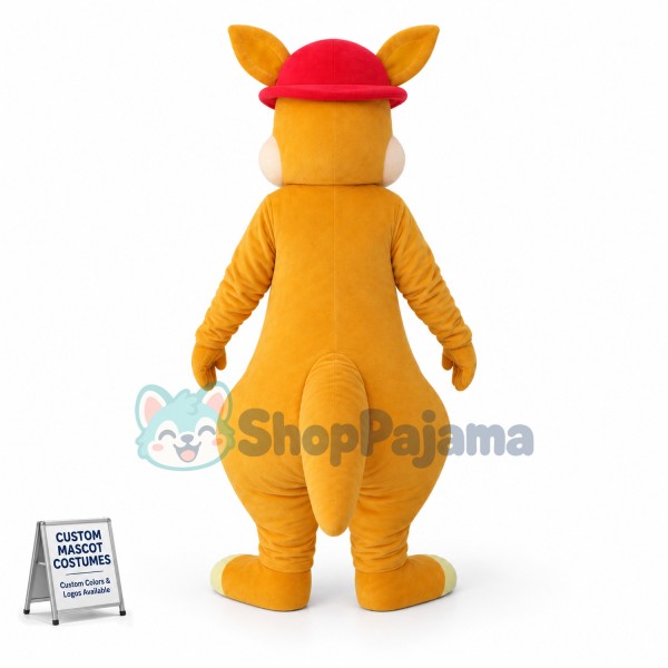 Winking Yellow Kangaroo In Red Hat Mascot Costume
