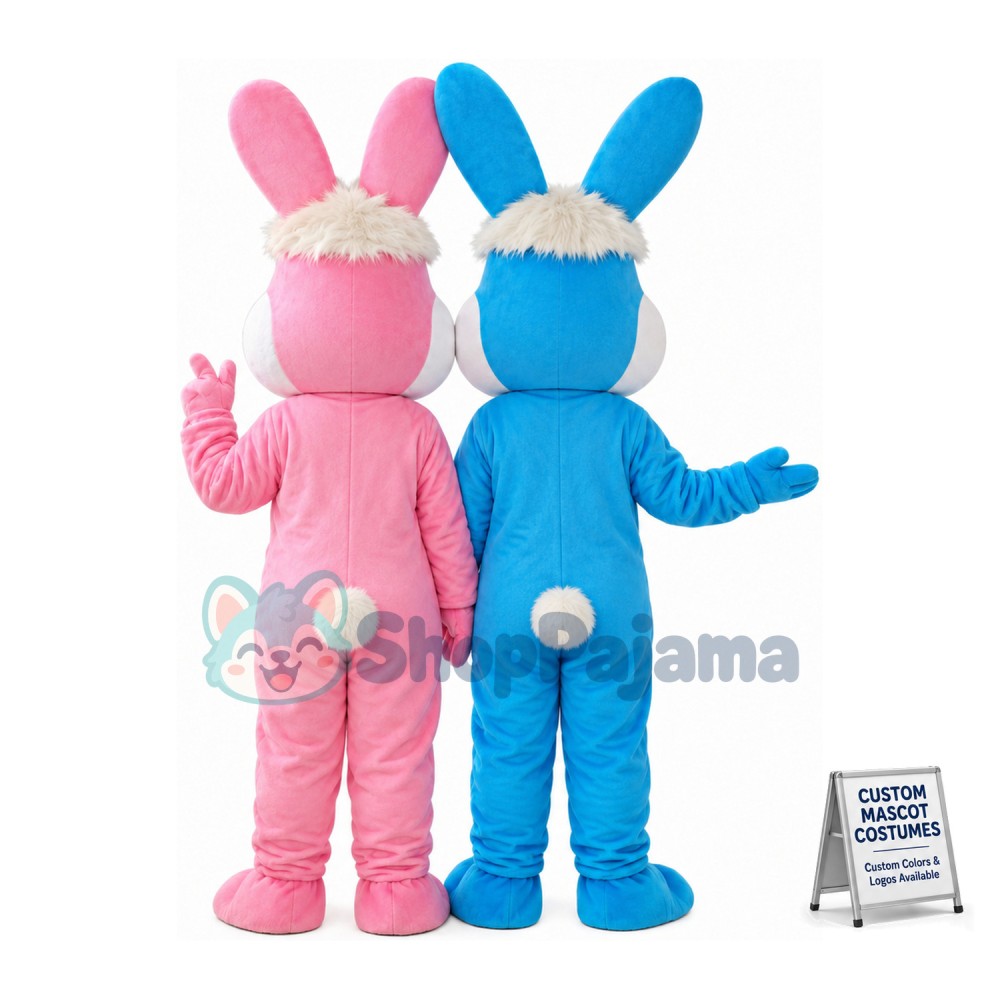 Long Hair Pink Rabbit & Blue Rabbit Mascot Costume