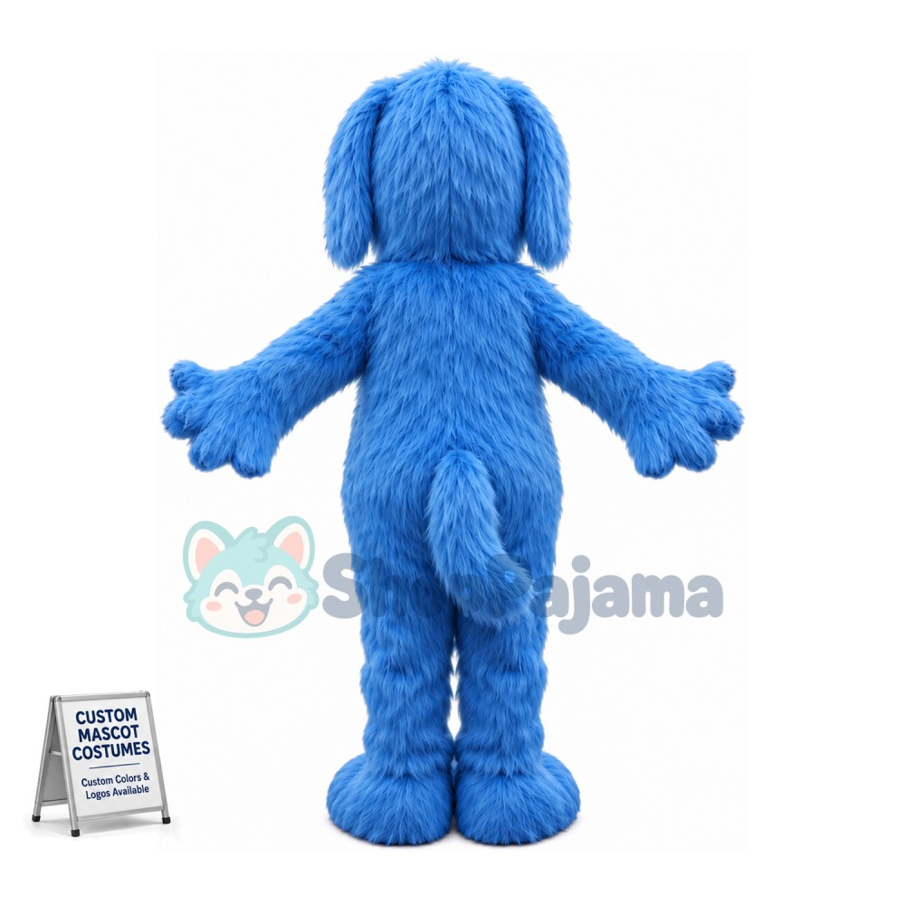 Blue Dog Long Fur Mascot Costume	