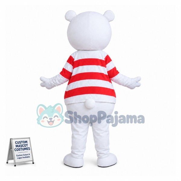 Adult Cartoon White Bear With Red Nose and Red Eyes Mascot Costume	