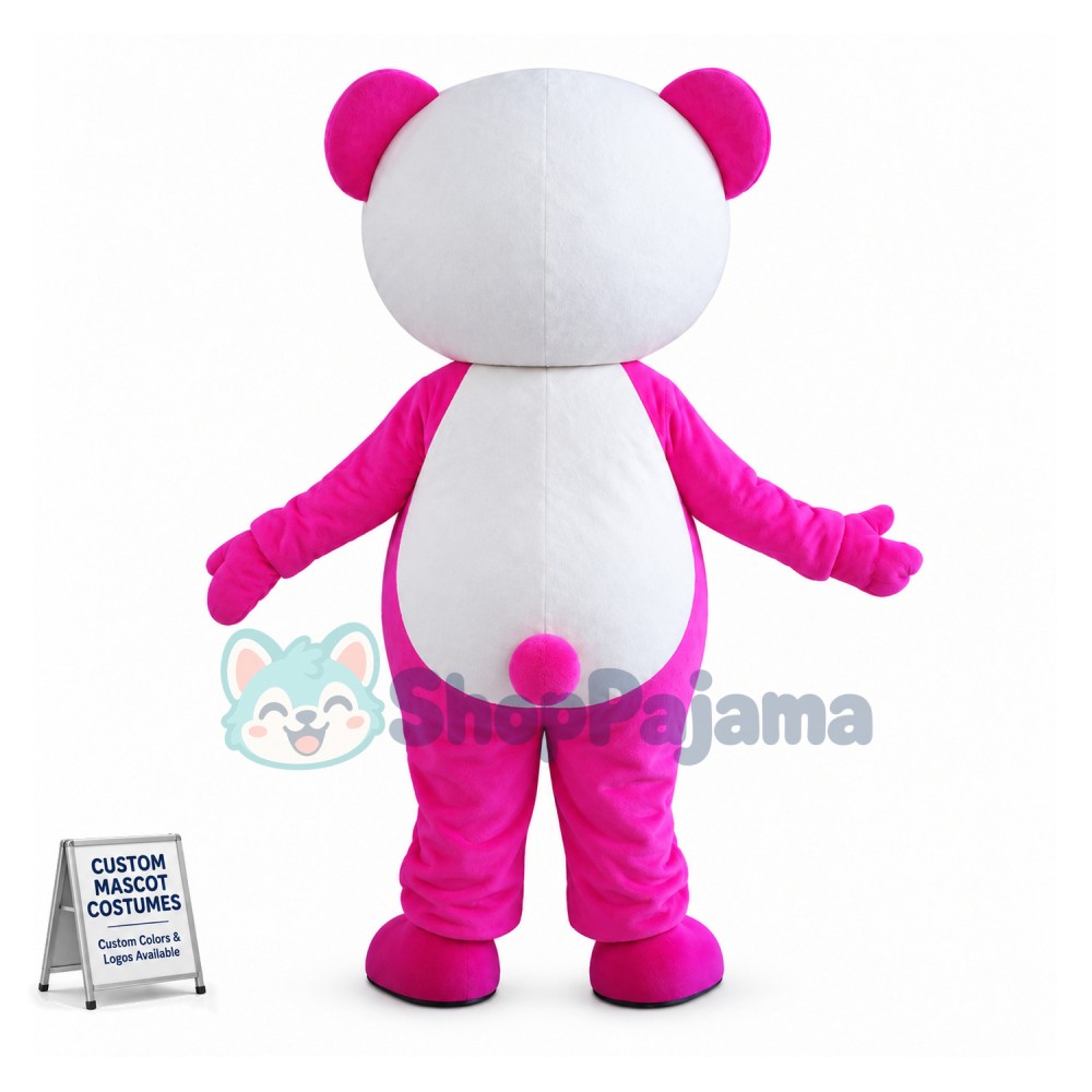 Adult Cartoon Pink Panda Mascot Costume