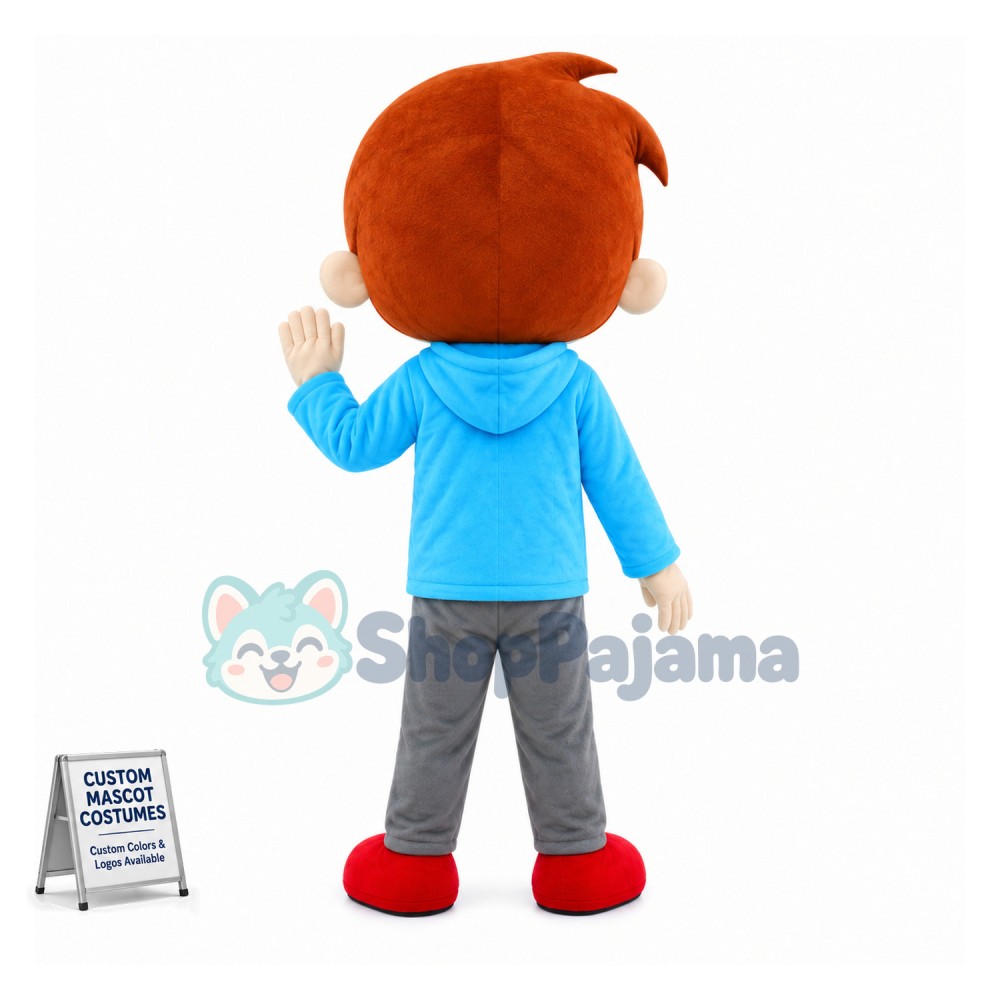 Yellow-haired Boy In Blue Sweater Mascot Costume