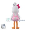 Charming Cartoon White Duck Girl With Pink Jumpsuits and Pink Bow Hairpins Mascot Costume