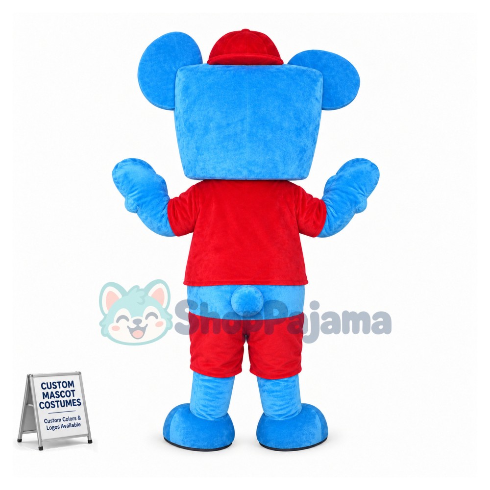 Lovely Cartoon Blue Bear With Square Face Mascot Costume