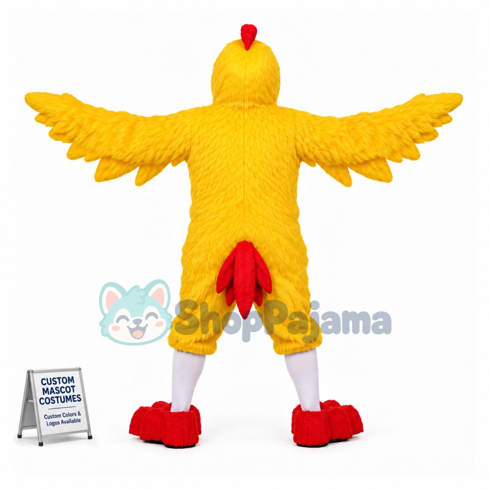Adult Yellow Chicken Long Fur Mascot Costume