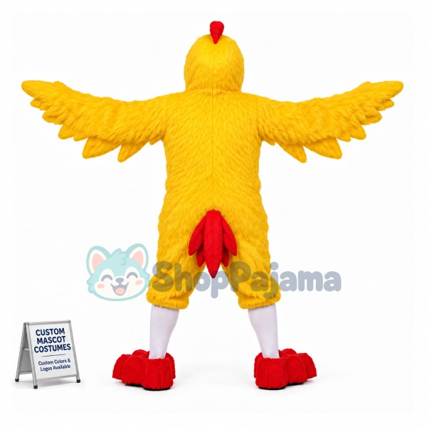 Adult Yellow Chicken Long Fur Mascot Costume