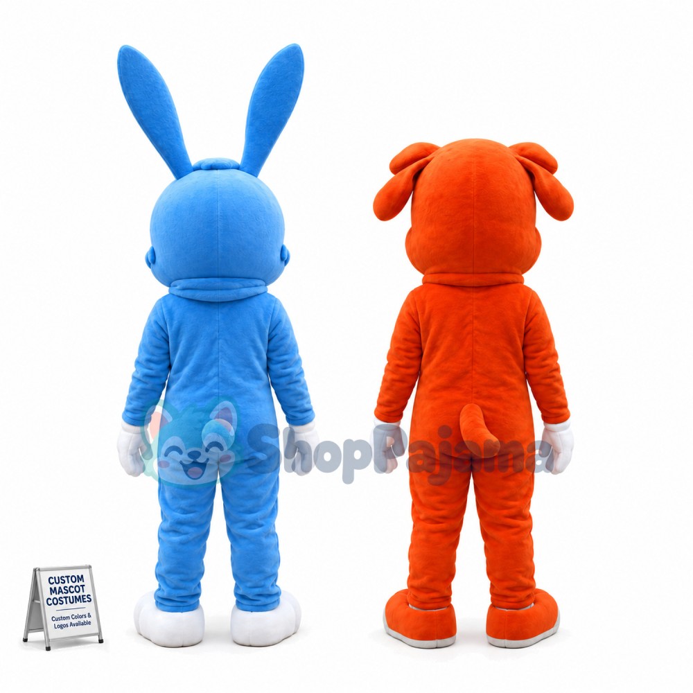 Cute Blue Bunny and Orange Fox Mascot Costume