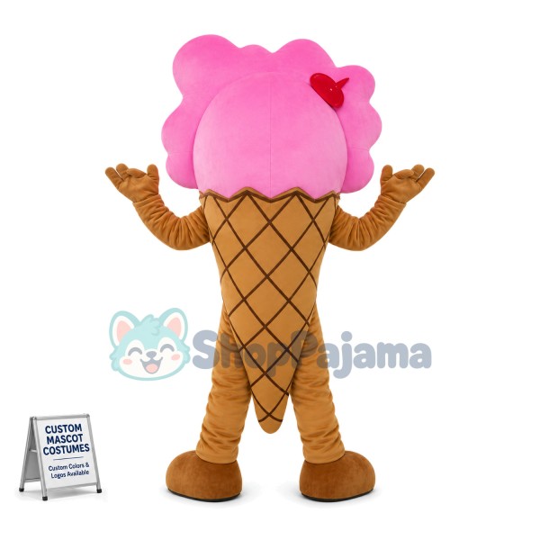 Adult Cartoon Pink Creamy Ice Cream Cone Mascot Costume	