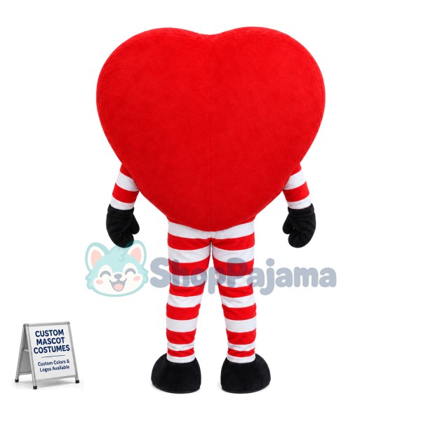 Cartoon Red Heart Man In Striped Pants Mascot Costume 