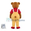 Brown Bear In Red Shirt and Yellow Jumpsuit Mascot Costume