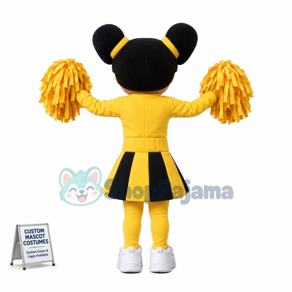 Black Cheerleader Wearing Yellow Uniform Mascot Costume 