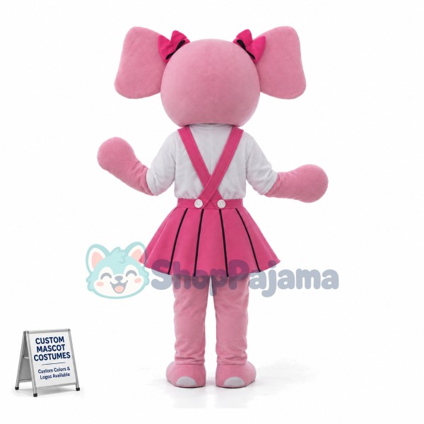 Cute Pink Girl Elephant With Skirt Mascot Costume 