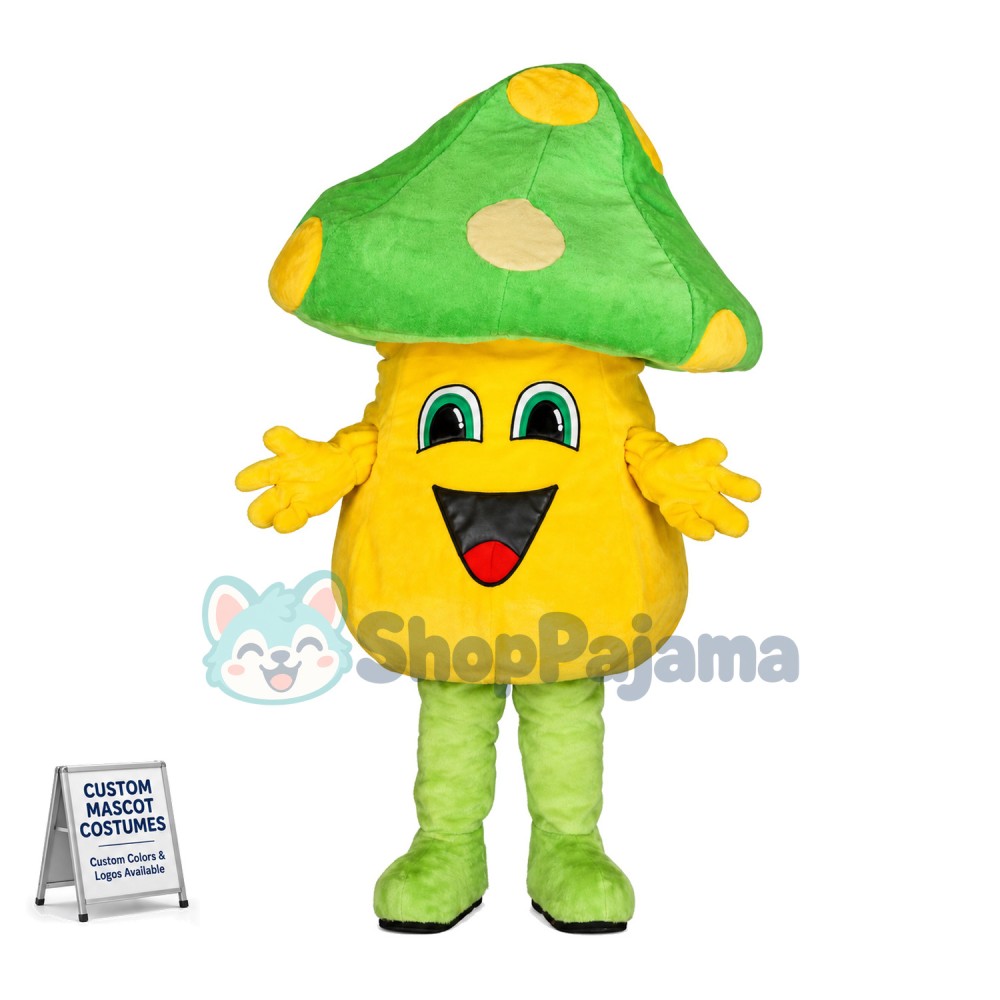 Adult Cartoon Green Mushroom Mascot Costume 