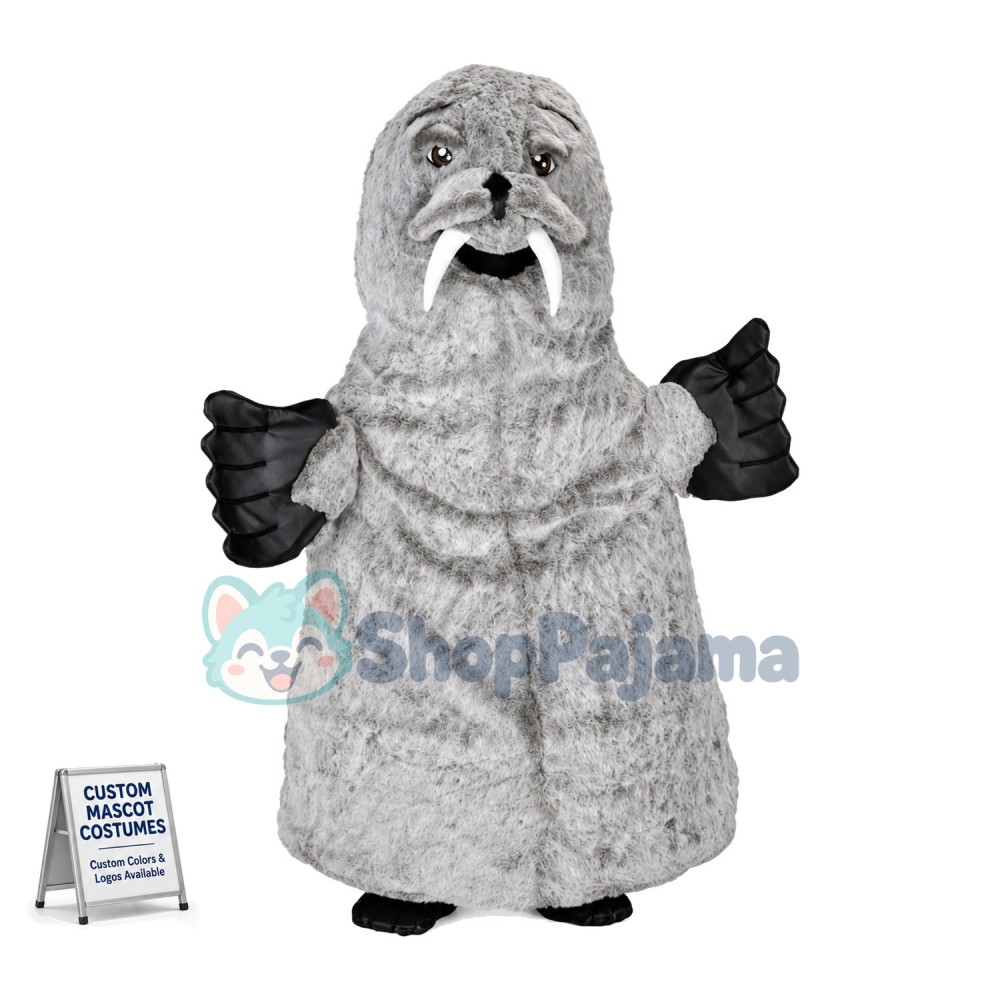 Grey Walrus Mascot Costume 