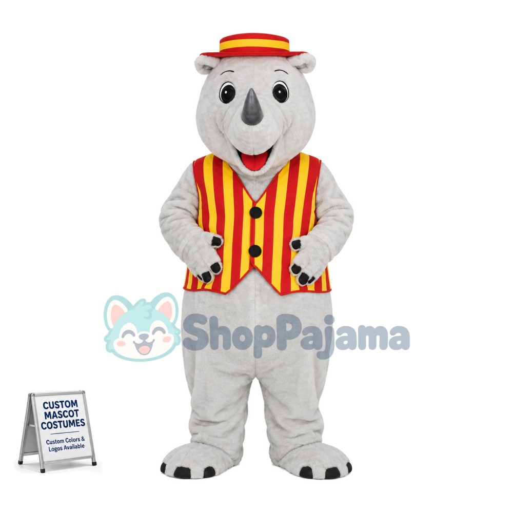 Lovely Grey Rhino Mascot Costume Fancy Dress Outfit