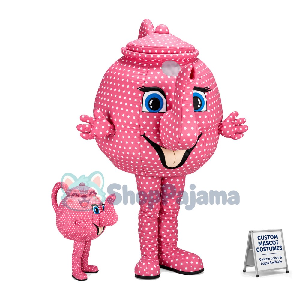 Deluxe Cartoon Pink Polka Dot Teapot Mascot Costume