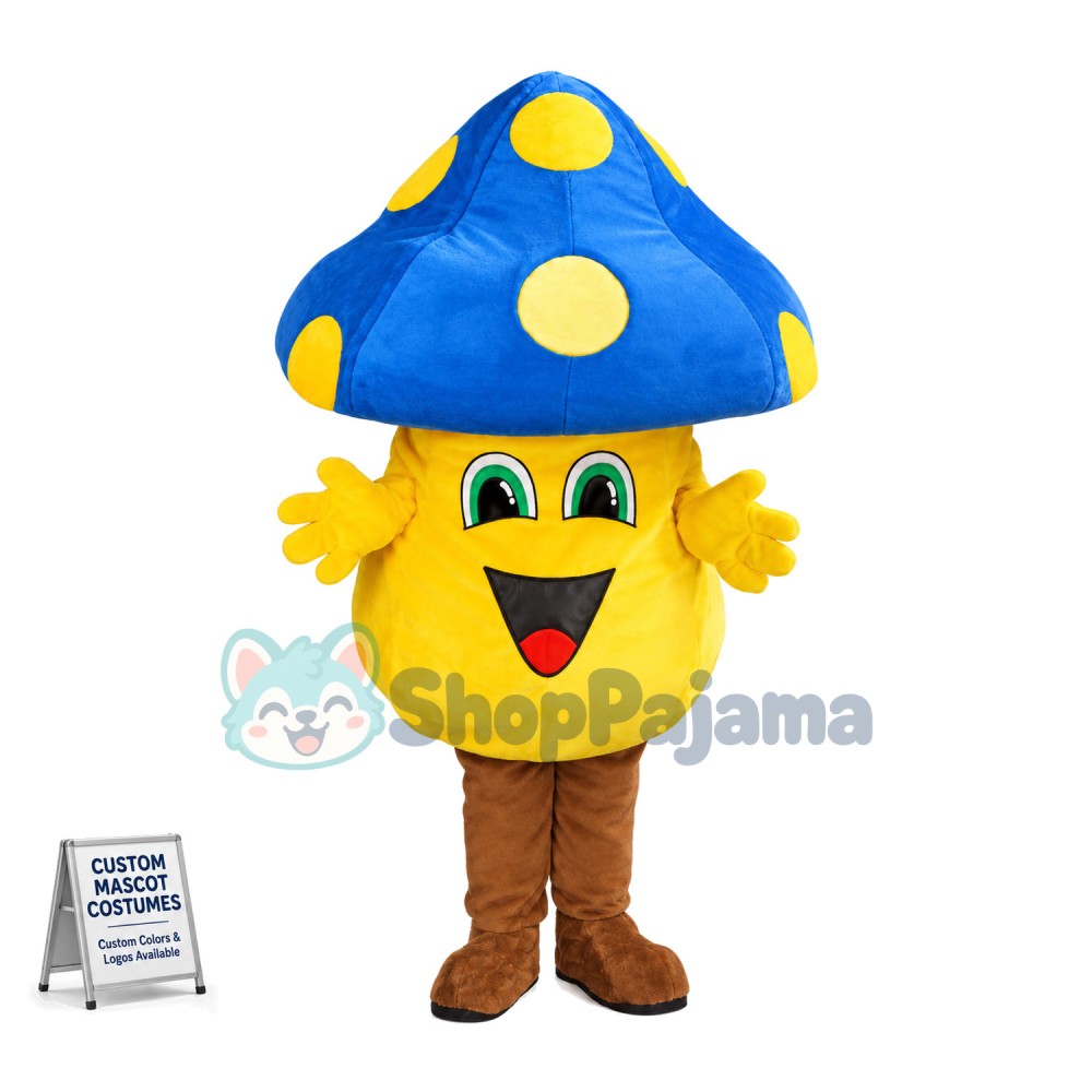 Adult Cartoon Blue Mushroom Mascot Costume 