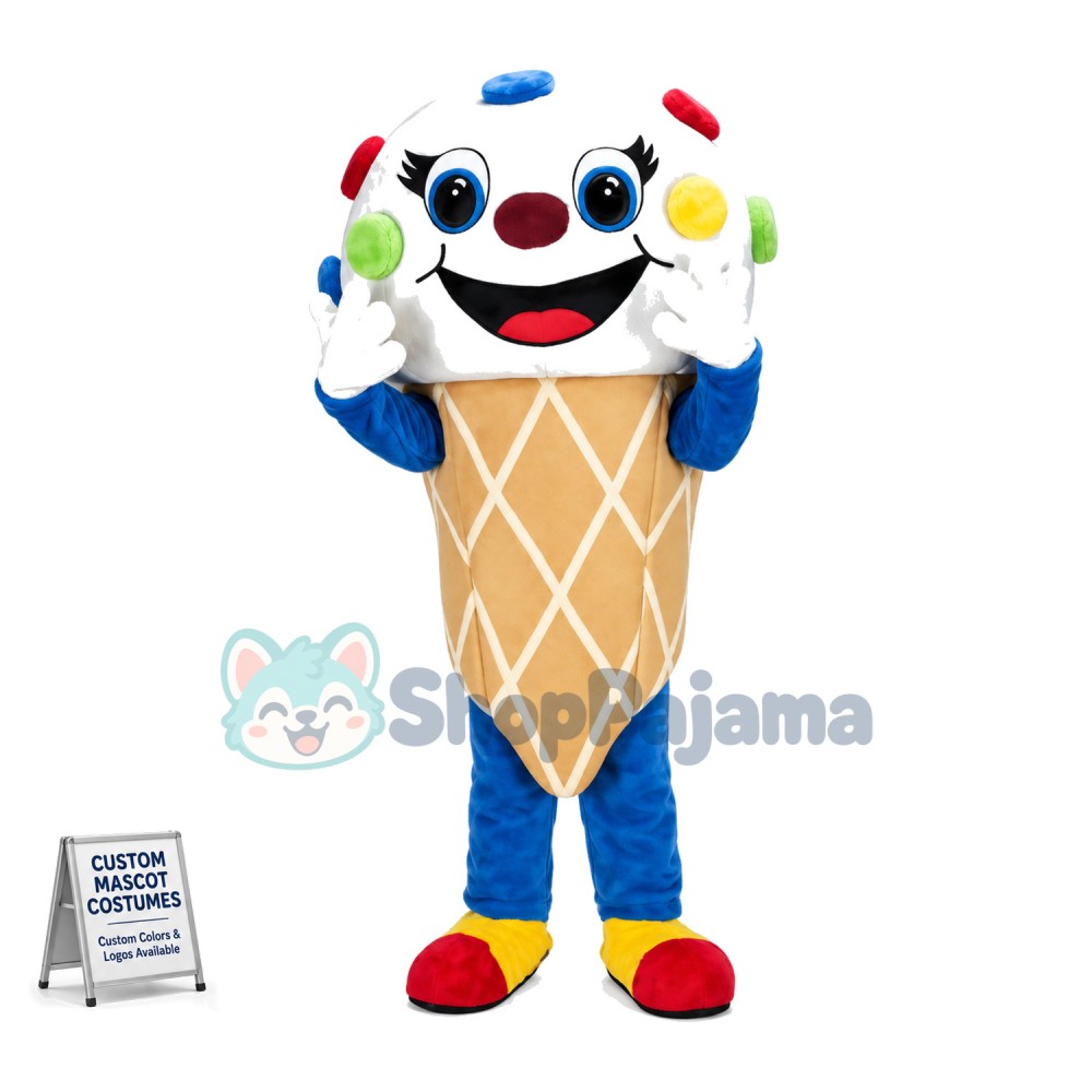 Deluxe Cartoon Ice Cream Cone Cupcake Mascot Costume 