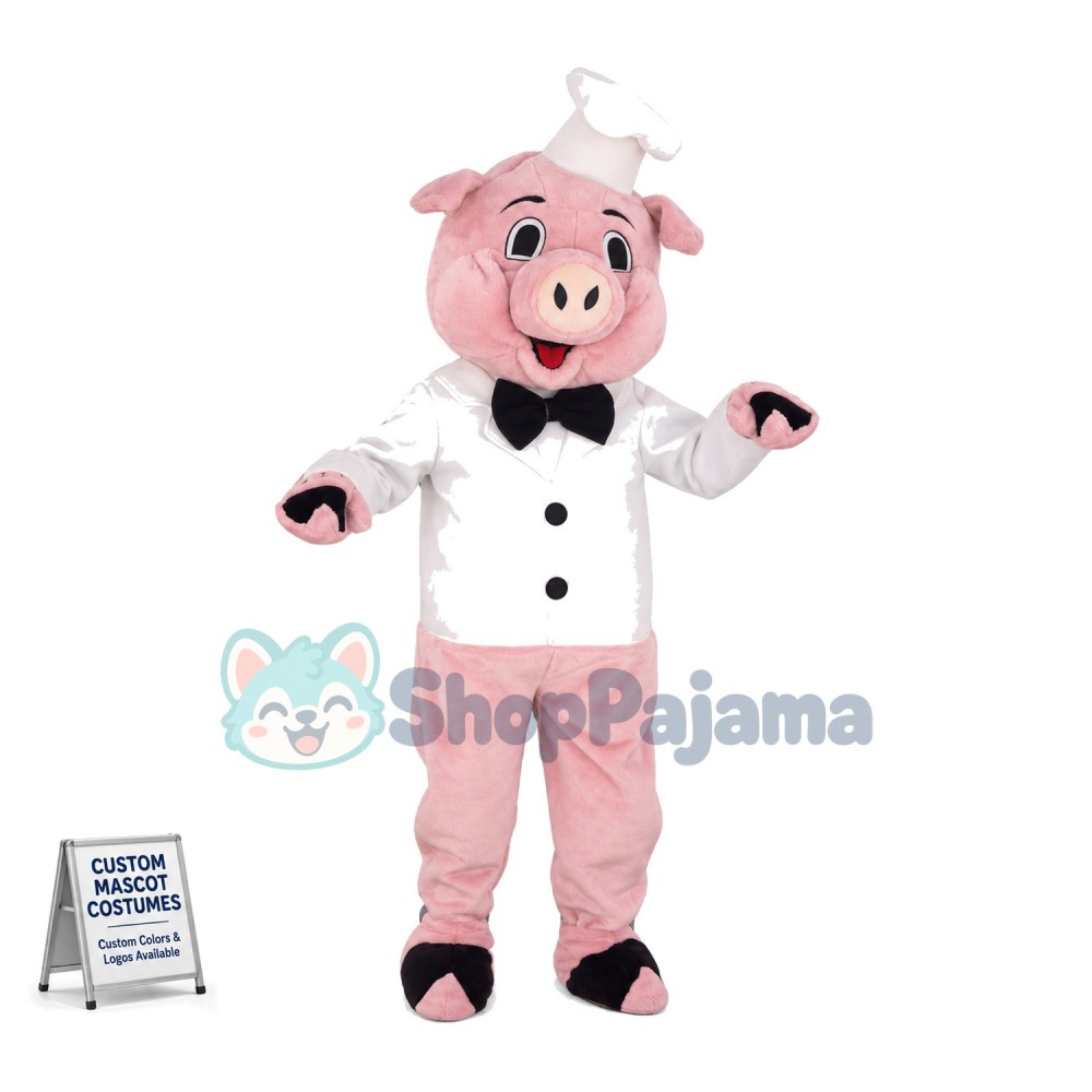 Lovely Chef Pink Pig Mascot Costume 