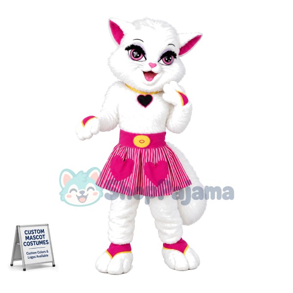 Lovely Beautiful White Cat Girl Mascot Costume 
