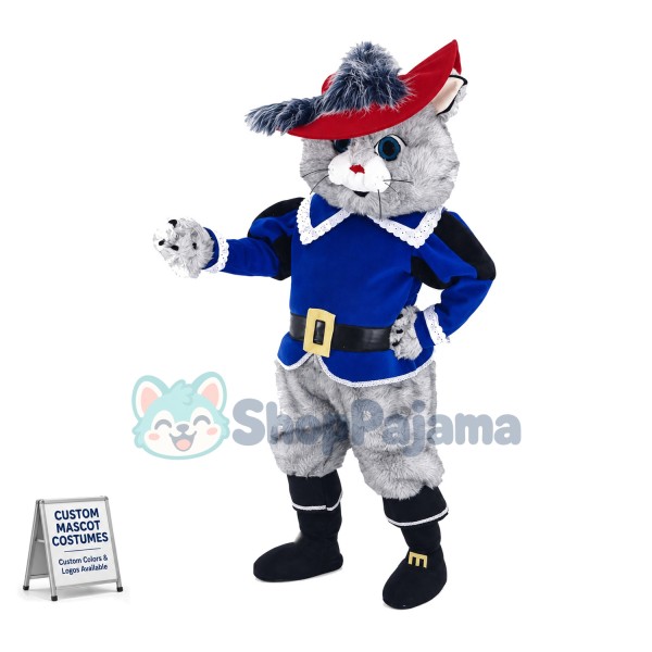 Cavalier Grey Cat Long Fur Mascot Costume 