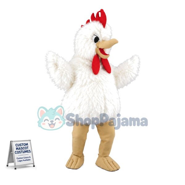 White Rooster Long Plush Mascot Costume 