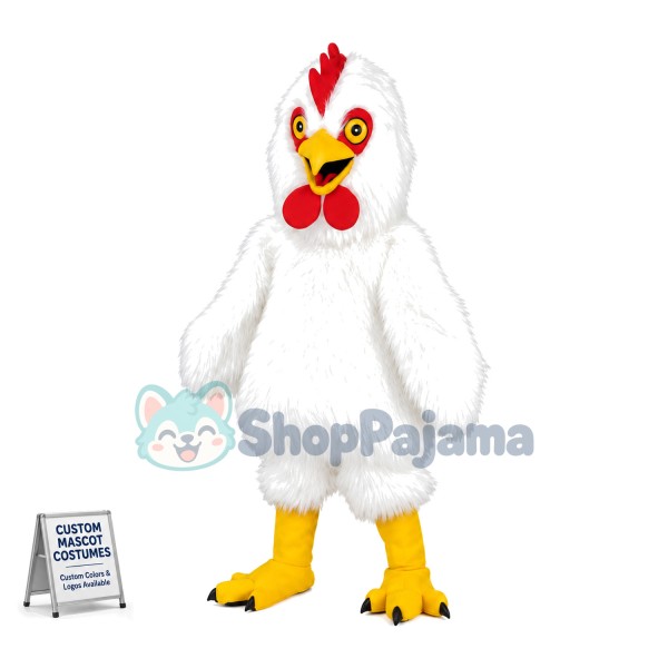 White Rooster Long Fur Mascot Costume 