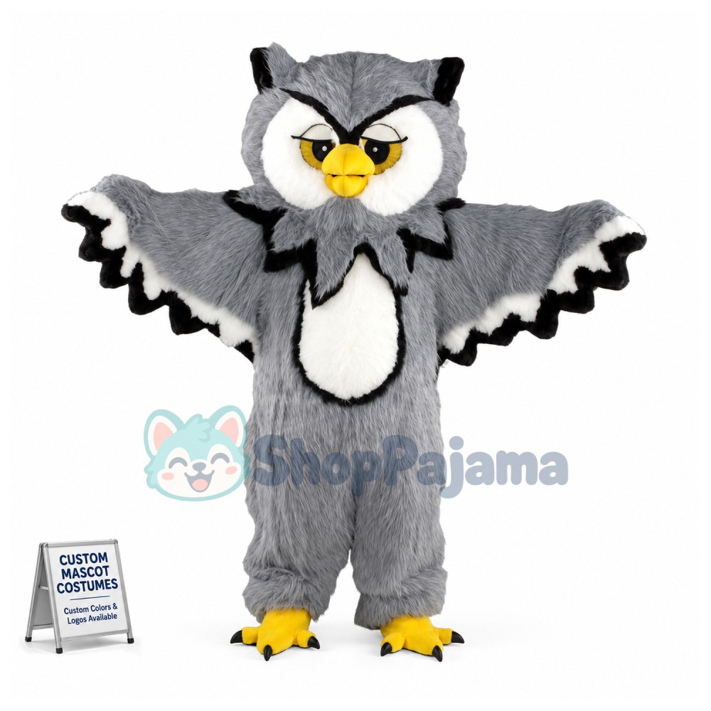 Grey Owl Long Fur Mascot Costume