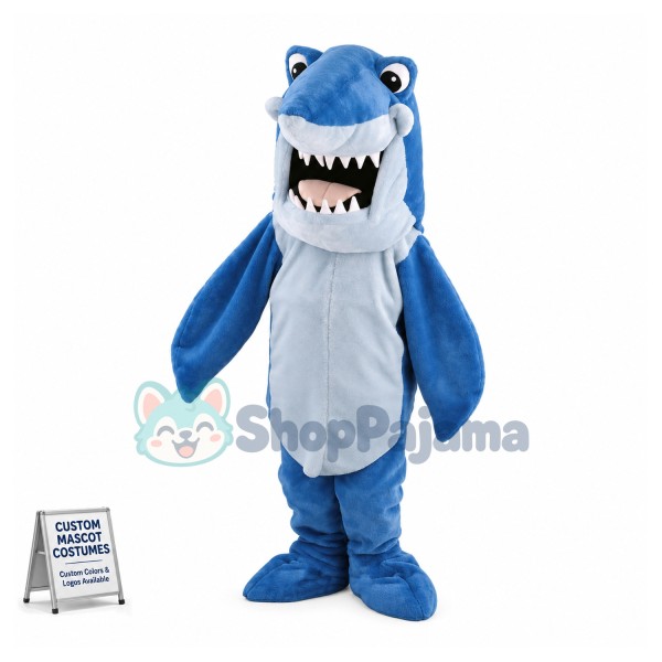 Fierce Blue Shark Mascot Adult Costume