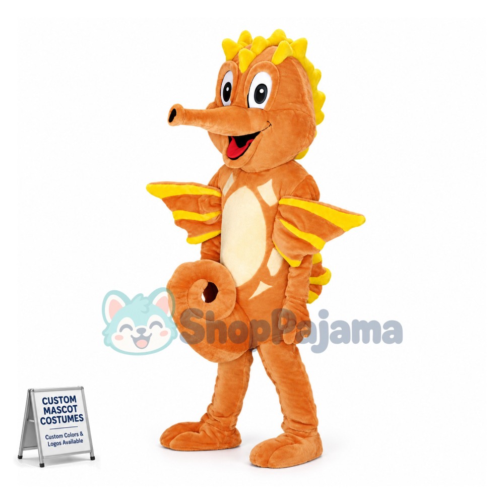 Orange Seahorse Mascot Adult Costume