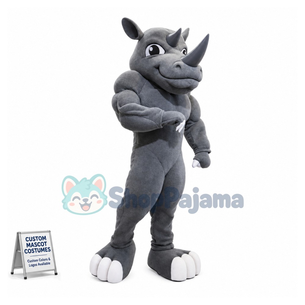 Sports Grey Rhino Mascot Costume 