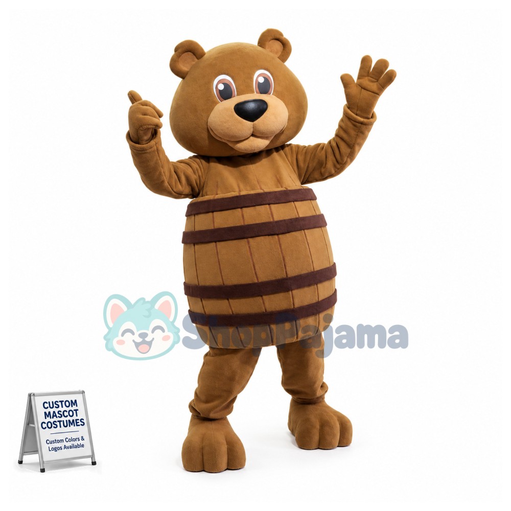 Adorable Barrel Bear Mascot Costume 