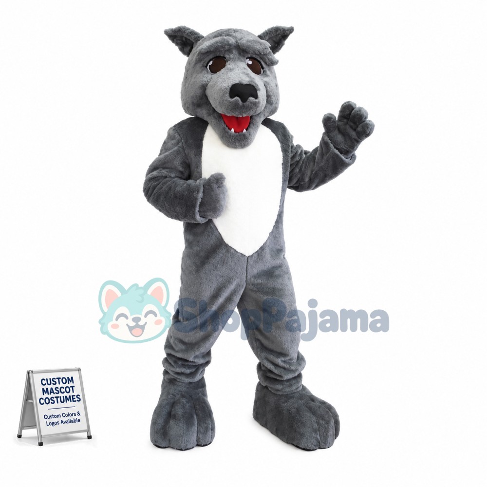Happy Grey Adult Wolfhound School Mascot Costume 