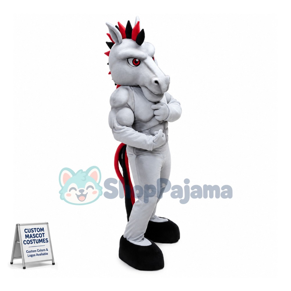Power Gray Mustang Mascot Adult Costume 