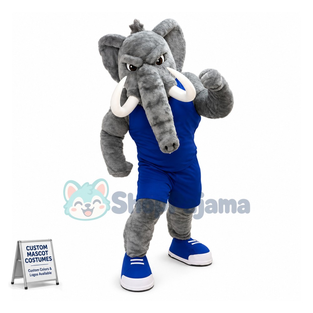 University Power Fierce Gray Mastodon Mascot Costume 