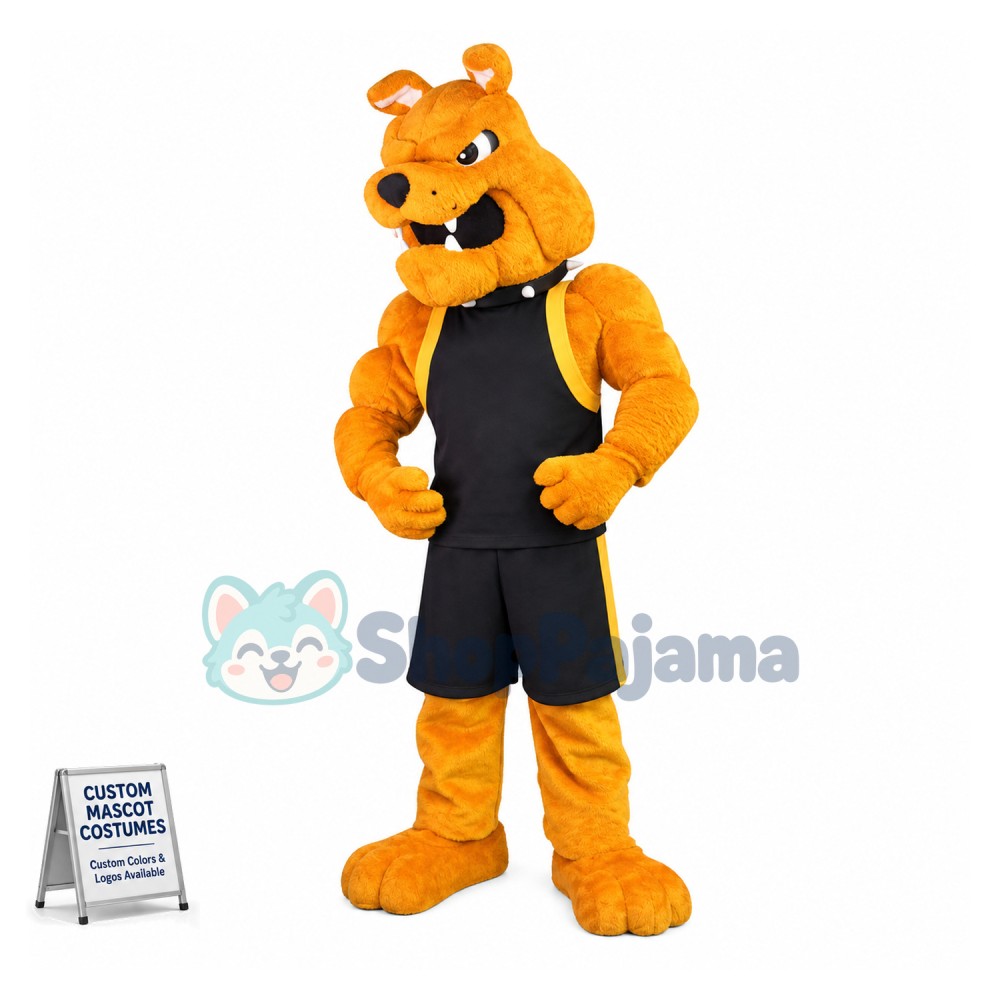 University Power Fierce Yellow Bulldog Mascot Costume 