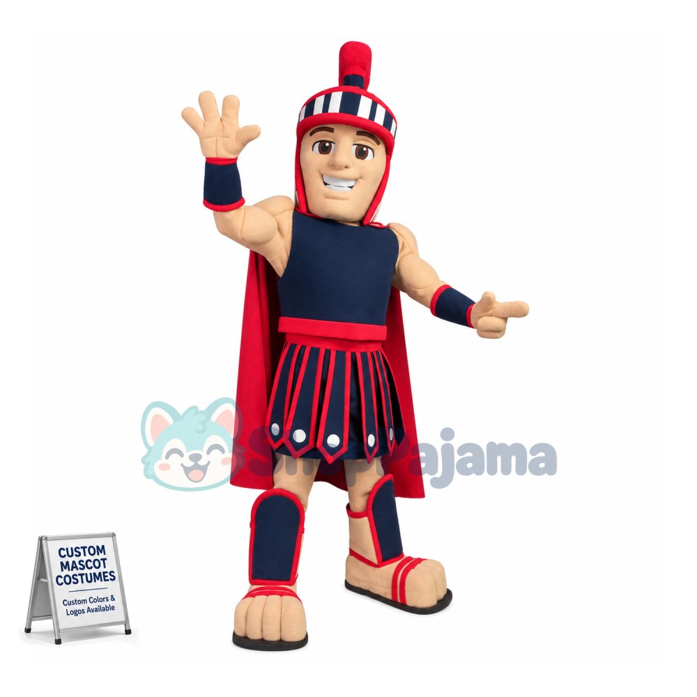 Blue & Red Spartan Warrior Mascot Costume 