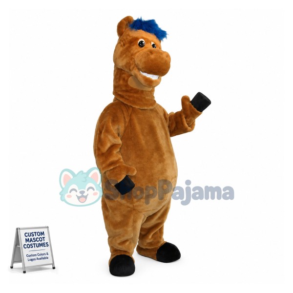 Brown Horse With Blue Mane Mascot Costume 