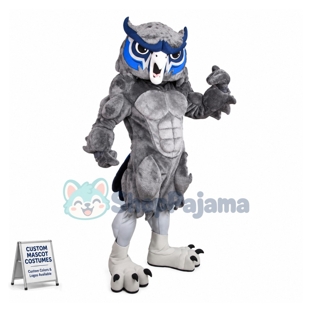 Screaming Power Grey Owl Mascot Costume 