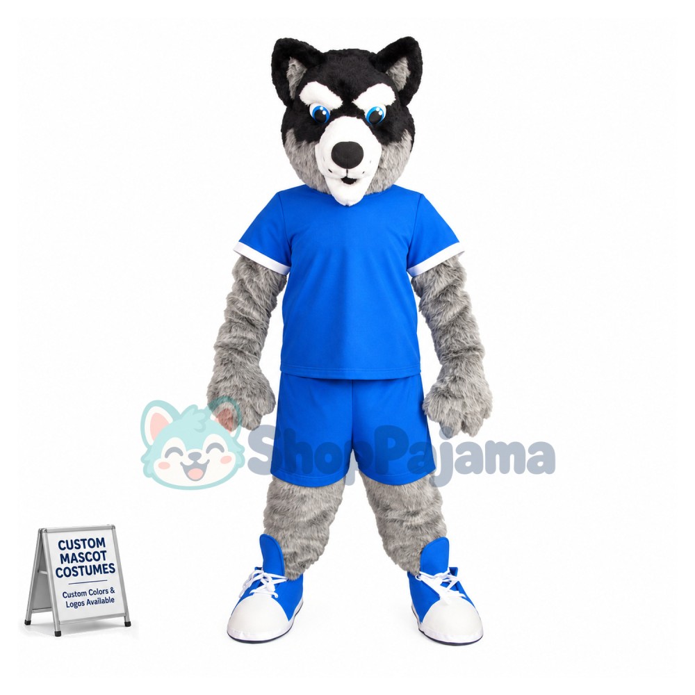 College Grey Husky Dog Mascot Costume 