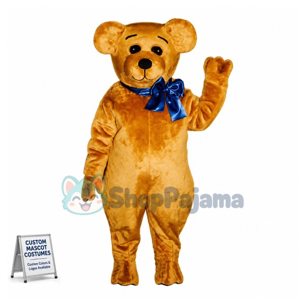 Teddy Bear With Blue Bow Mascot Costume