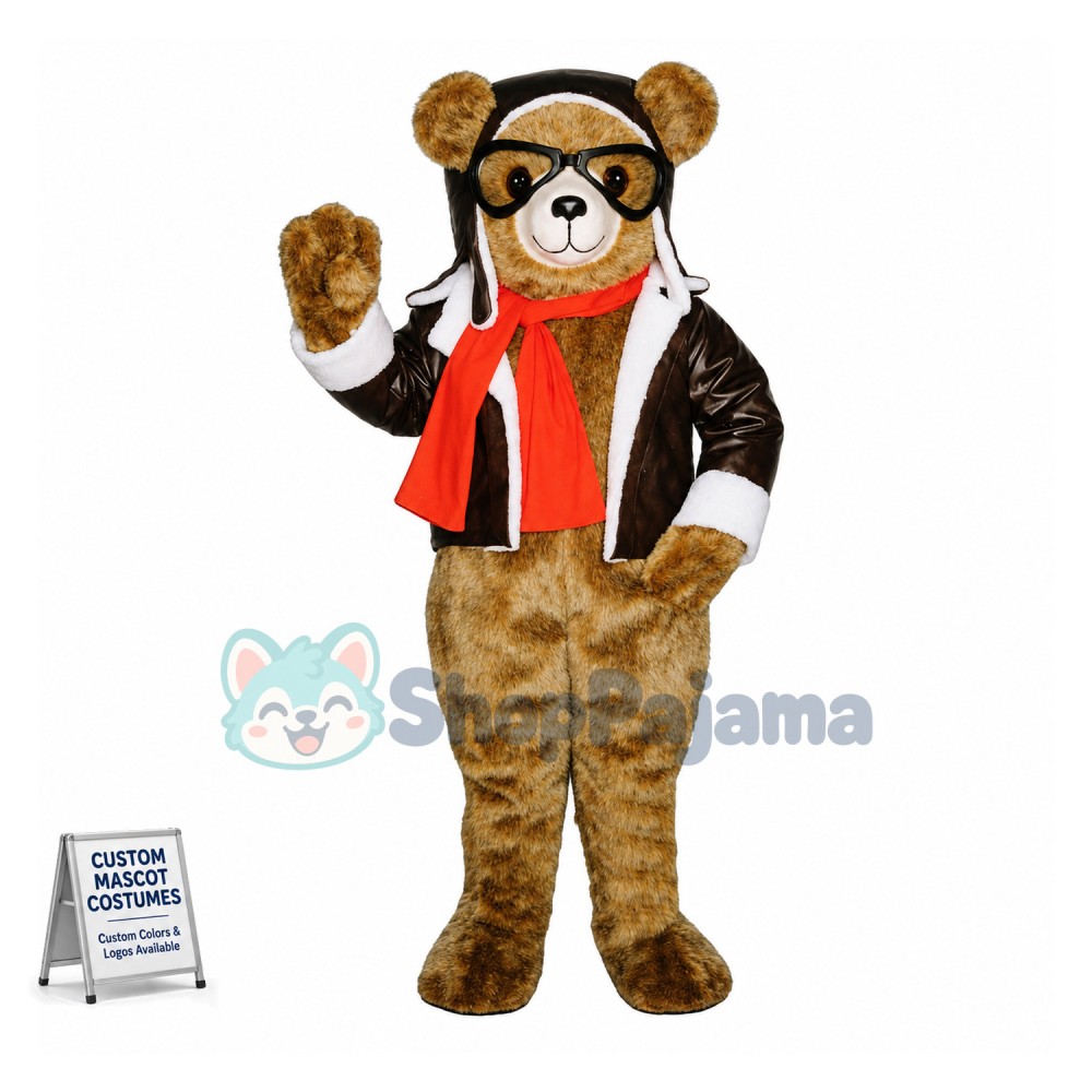 Aviator Brown Bear Mascot Costume