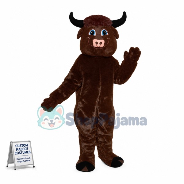 Happy Brown Bull Mascot Costume 