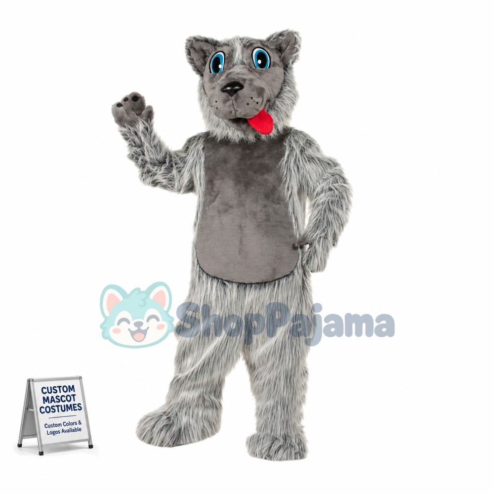 Grey Wolf Dog Long Fur Mascot Costume 